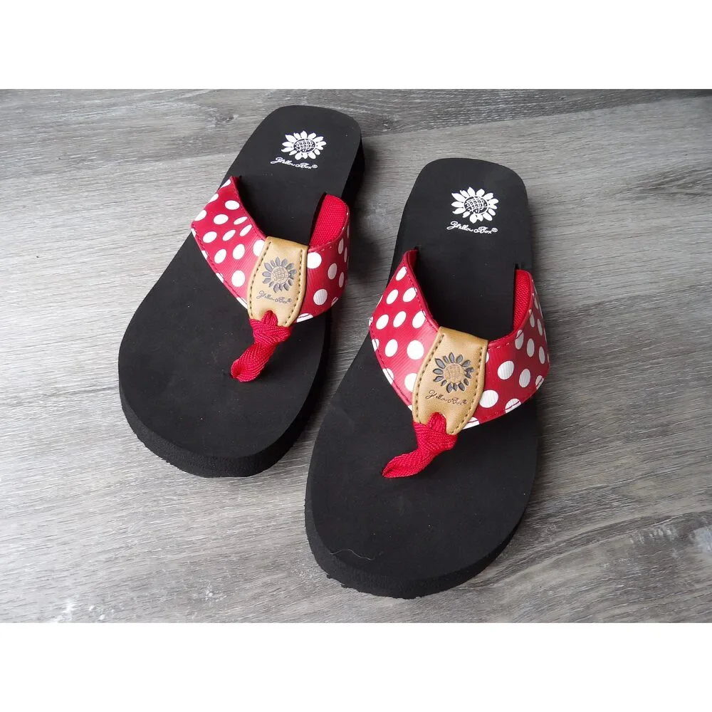Yellowbox Y2K Red and White Polka Dot Flip Flops size 9 - Picture 1 of 3